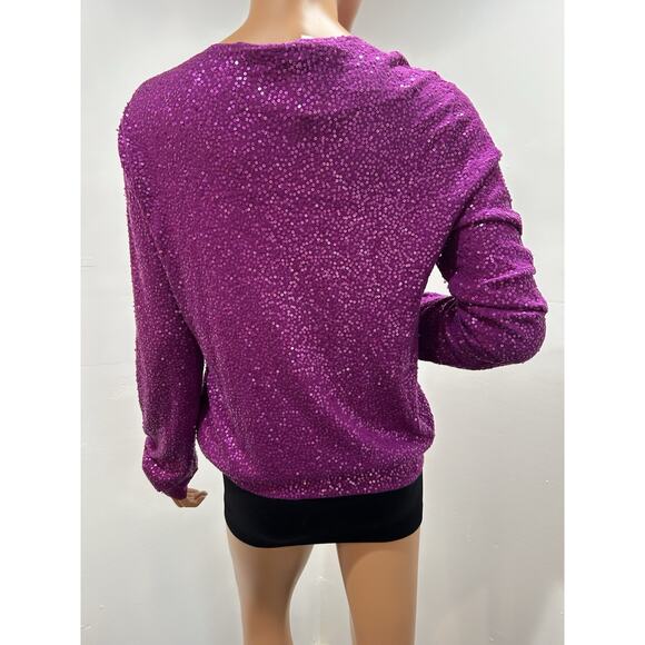 dkny cardigan cashmere And Silk Fully Sequined Size Large Purple Color - Picture 4 of 11